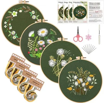 Produktbild von Kreuzstich-Set für Erwachsene/Anfänger - Blumen - Vollständiges DIY-Kreuzstichpaket Grün