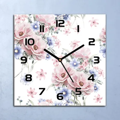 Produktbild von Wanduhr Echt-Glas-Küchenuhr Bouquet Rosa Blumen Quarz 30x30 Deko Bilder