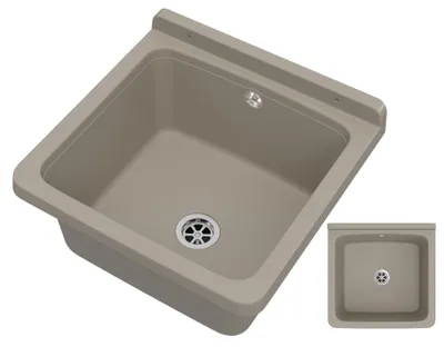 Zdjęcie produktu dla Granitan - Zlew gospodarczy - Zlew 40x38 cm - Zlew beżowy - z baterią i syfonem - ORTA