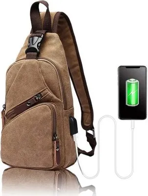 Produktbild von Mofut Brusttasche Herren, Schultertasche Herren und Damen, Sling Bag Herren mit USB-Aufladung, Brusttasche Damen, Canvas Brusttasche mit Verstellbaren Schultergurten für Wandern, Sport, Radfahren, Arbeit, Schule