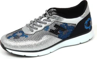 Zdjęcie produktu dla D0274 trener HOGAN H254 srebrny/czarny brokat buty netto kobieta