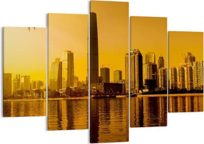 Produktbild von Bild auf Leinwand - Leinwandbild - Stadt â € <Agglomeration Fluss Flugzeug - 150x100cm - Wand Bild - Wanddeko - Leinwanddruck - Bilder - Kunstdruck - Leinwand bilder - Wandkunst - EA150x100-2726