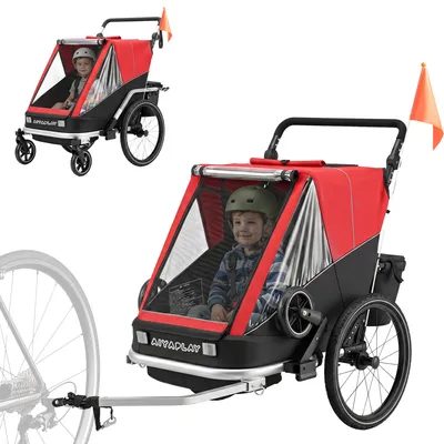Produktbild von AIYAPLAY 2 in 1 Fahrradanhänger & Buggy 2-Sitzer Fahrrad Anhänger für Kinder