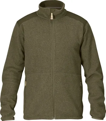A studio shot of a green fleece jacket.