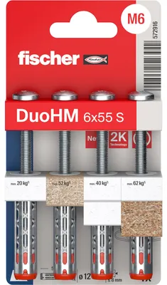 Image de Lot de 4 chevilles murale avec vis DuoHM FISCHER, Diam.6 x L.55 mm
