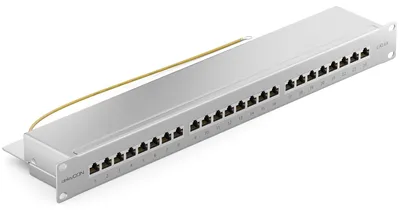 Produktbild von deleyCON CAT 6a Patchpanel Verteilerfeld 24 Port RJ45 - Lichtgrau
