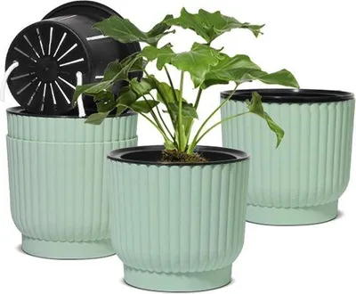 Obrázek produktu pro Sada plastových květináčů na orchideje se systémem automatického zavlažování – zelená – pro vnitřní i venkovní použití – hydroponie – sada 4 kusů