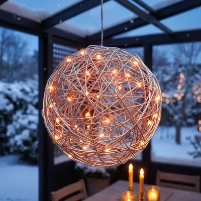 Produktbild von esotec Solar LED Drahtkugel bernsteinfarben, 50 LEDs, Ø25cm, winterfest 102114, KI-generiertes Bild