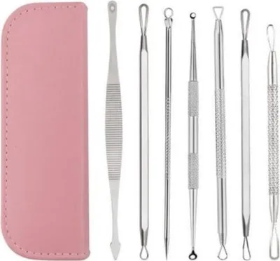 Produktbild von Jumada's – Entfernen Sie Akne und Pickel mit unserem 7-teiligen Set – Edelstahl-Komedonenlöffel, Komedonenentferner, Mitesserentferner, Pickelentferner – im n rosa Etui