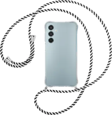 Produktbild von Handykette Backcover-Schutzhülle mit Band (Metall silberfarben) für Samsung Galaxy M35 5G - schwarz/weiß gestreift