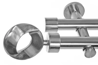 Produktbild von Edelstahl Look Gardinenstange Ø 20mm Wandträger 2-läufig zweiläufig Wandbefestigung Ring H41 E83E30 RR