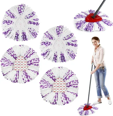 Produktbild von 4-teiliges Set für Vileda Turbo EasyWring&Clean Mop Bodenwischer Zubehör, Lila und Weiß, kompatibel mit Vileda Mop Ersatzkopf Zubehör