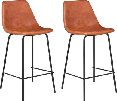 Image de Lot de 2 tabourets de bar vintage LUCIEN cognac - Hauteur d'assise 65cm