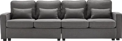 Produktbild von Merax 4-Sitzer Sofa mit Seitentaschen, Zierkissen, XXL-Sofa mit Leinenbezug, Chaiselounge Polstermöbel Stoffsofa Polstersofa, 264x83x87cm, Dunkelgrau
