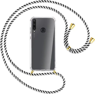 Produktbild von Handykette Backcover-Schutzhülle mit Band (Metall goldfarben) für Huawei Y6p - schwarz/weiß gestreift