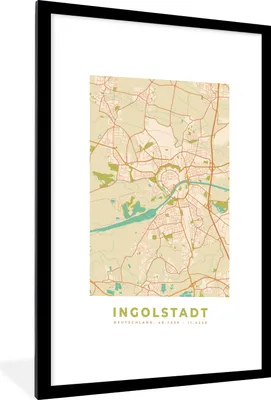 Produktbild von MuchoWow® Gerahmtes Poster Ingolstadt - Karte - Stadtplan - Vintage 60x90 cm - Poster mit Schwarzem Bilderrahmen Wandposter Rahmen Foto Bilder - Dekoration - Wandposter Wohnzimmer - Hochwertig