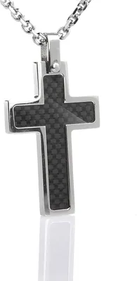 Produktbild von Edelstahl Anhänger Kreuz Kohlenstoffstahl Schwarz Und Edelstahl Kette - Herrenschmuck - 55.0 Zentimeter
