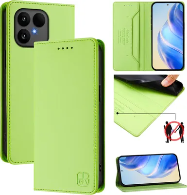 Obrázek produktu pro Kožené pouzdro pro Fairphone 6, flipové pouzdro s přihrádkami na karty, peněženkou a stojánkem Zelený