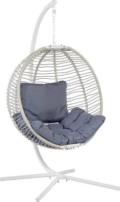 Produktbild von BELIANI Hängesessel Weiß Flechtseil mit Gestell aus Stahl inkl. Kissen Grau Boho Stil Outdoor Indoor Garten Terrasse Balkon Außenbereich