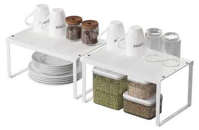 Immagine prodotto di Set di 2 organizer per armadietti da cucina: ripiani metallici estensibili e impilabili