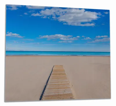 Produktbild von Wallario Herdabdeckplatte aus Glas, Größe 60 x 52 cm 1-teilig, Motiv Auf dem Holzweg zum blauen Meer
