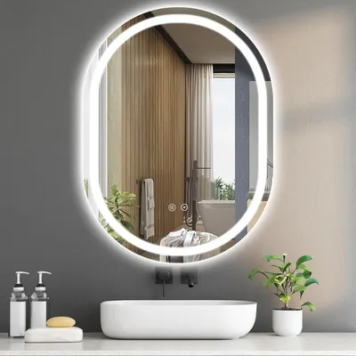 Obrázok produktu pre LED zrkadlo do kúpeľne - Zrkadlo - Kúpeľňové zrkadlo - Nástenné zrkadlo - Oválne zrkadlo - Funkcia proti zamlievaniu