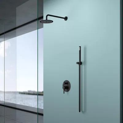 Image de doporro Colonne de Douche Encastré Noir Mat Système de Douche Complète avec Pomme Haute Douchette Flexible