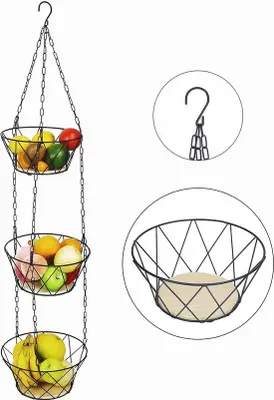 Immagine prodotto di Portafrutta sospeso con base in legno e catena regolabile