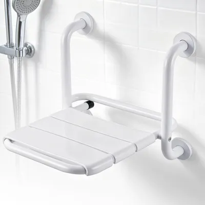 Imagen del producto de Asiento abatible para ducha con reposabrazos, para montaje en pared, con capacidad de carga de 150 kg, antideslizante, ideal para el baño