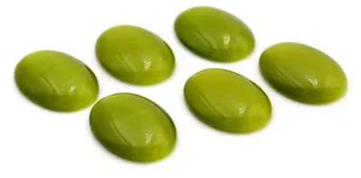 Produktbild von Vintageparts 6 Cateye-Glasscabochons olive, 18x13 mm, oval