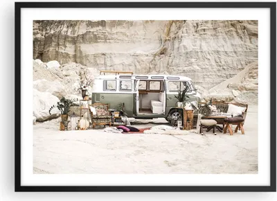 Produktbild von Gerahmtes Poster - Schwarzer Rahmen - Wohnmobil Boho Möbel - 70x50 cm - Wand Bild - Wanddeko - Wandbilder - Kunstposter - Wandposter - Bilderrahmen - Bilder - Kunstdruck - P2BAA70x50-4542