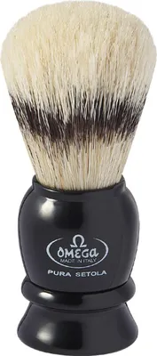 Immagine prodotto di Pennello da barba con setole di maiale Omega ed effetto pelo di tasso, manico nero, 9,5 cm
