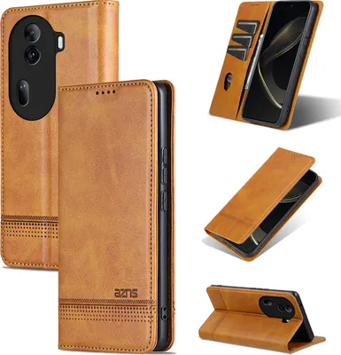 Image de Etui en cuir pour Oppo Reno11 Pro, étui portefeuille pliable avec fermeture magnétique et support Jaune