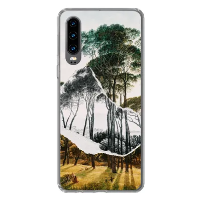 Produktbild von MuchoWow® Handyhülle Schutzhülle Hülle für Huawei P30 Italienische Landschaft Schirmkiefern - Kunst - Hendrik Voogd - Malerei - Schwarz-Weiß - Alte Meister Silikon Softcase Handy Hülle - Kartenbesitzer