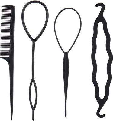Immagine prodotto di CHPN - Set per lo styling dei capelli - Accessori per capelli - Strumenti per capelli - Pettine a denti fini - Elastici per capelli - Nero - Set da 4 pezzi - Accessori per parrucchieri