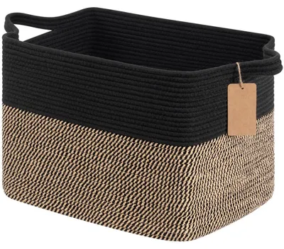 Immagine prodotto di Cesto portaoggetti da 50 litri, intrecciato, con maniglie, dimensioni 46x36x30 cm, colore nero e juta