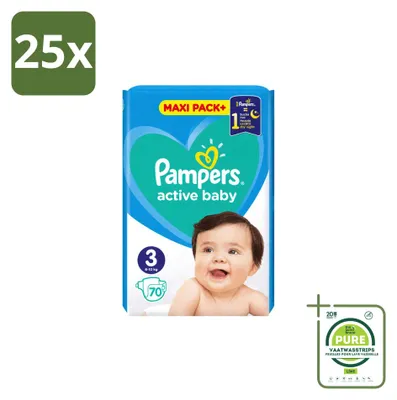 Immagine prodotto di 25 pannolini Pampers Active Baby, taglia 3, per bambini da 6 a 10 kg - confezione grande - 25 pezzi