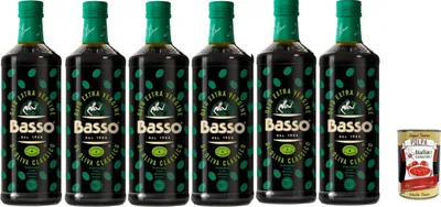 Produktbild von Basso Natives Olivenöl extra klassisch, italienisch, kaltgepresst, 1 l, 6 Stück, + Italian Gourmet polpa 400g