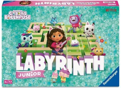 Produktbild von Gesellschaftsspiel Ravensburger Gabby's Dollhouse Junior Labyrinth, Familienspiel, Bewegliches Labyrinth, Kinderspiel