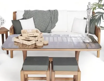 Produktbild von Set Gartenmöbel Sofa 3 Sitzer Sitzmöbel Esstisch Holz Tisch Terrassenmöbel
