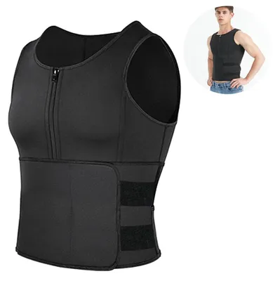 Produktbild von Neopren-Sauna-Weste für Herren mit Reißverschluss, Taillenformer, Tanktop, Figurformer, Korsettweste