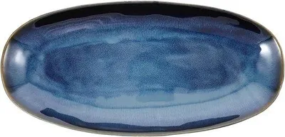 Produktbild von Ovale Schüssel aus Keramik mit Glasur, Teller für Sushi, Obst und Aperitiven, mikrowellen- und Geschirrspülerbeständig, blau, 34,7 x 16,8 x 3,5 cm