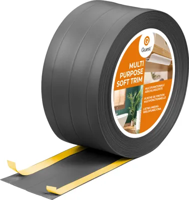 Zdjęcie produktu dla QUEST Listwa wykończeniowa W3 z PCV 4w1 1x95mm, 25m samoprzylepna, maskująca elastyczna listwa podłogowa, ścienna, ciemnoszary