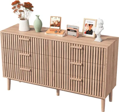 Image de Commode - Commode de chambre à coucher - 5 tiroirs - Largeur 60 cm - Bois - Design moderne - À monter soi-même - Beige