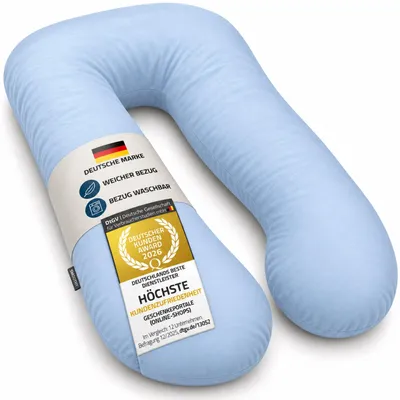 Produktbild von Schwangerschaftskissen & Seitenschläferkissen XXL 150x80 cm in Hellblau | Bequemes Stillkissen & Lagerungskissen aus 80% Baumwolle