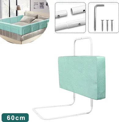 Produktbild von LZQ 60cm Bettschutzgitter, Bettgitter zum Vertikalen Heben, 5-Loch Höhenverstellbar, Rausfallschutz Kinderbettgitter für Kinder, Grün