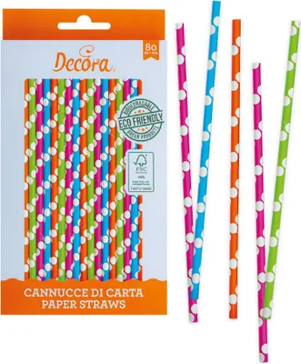 Obrázek produktu pro Papírová brčka 80ks barevná mix s puntíky