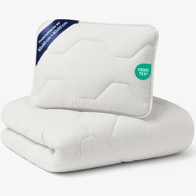 Produktbild von Baby Bettdecke und Kissen Kinderdecke 80x80 cm - Kinderbettdecke Kinder Bettdecken Set und Decke für Kleinkind Babybett Mikrofaser Weiß