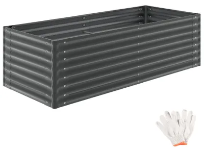 Produktbild von tectake® Hochbeet, 200 x 80 x 62 cm, verzinkter Stahl, abgerundete Kanten, 970 L, Sitztruhe, Beetkasten, Anzuchtbeet, inkl. Handschuhe, in anthrazit