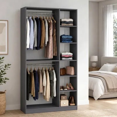 Produktbild von VCM VCM Palosa Kleiderschrank H. 211 x B. 110 x T. 35 cm mit Kleiderstange & Regalfächern Offene Garderobe - Palosa XL